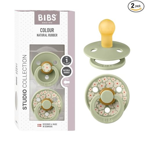 BIBS Colour Pacifier, 0-6 Months, 2-Pack, Round Nipple, Jasmine Sage