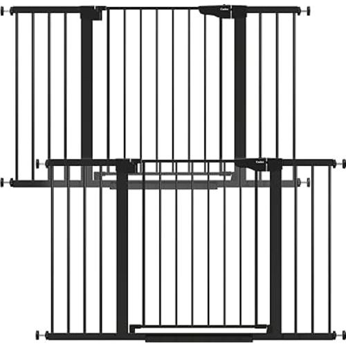 Cumbor 2 Pack 29.7-51.5" Extra Wide Baby Gate for Stairs, Easy Walk Through Dog Gates for Doorways, Pressure Mounted Pet Gate Indoor, Safety Auto-Close Child Gate for Kids with 4 Wall Cups, Black