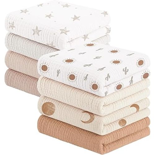 Susurration Muslin Cloths Baby Burp Cloths, Pack of 5, 100% Cotton Burp Cloths Baby for Boys and Girls, Soft, Breathable and Extremely Absorbent Muslin Cloth for Baby 60 x 60 cm (Brown)
