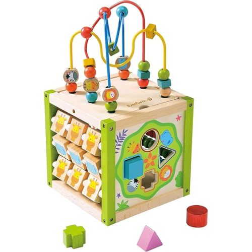 Wooden Activity Cube with Bead Maze, 5 in 1 Activity Center, Educational Learning Montessori Toys for Toddlers for Kids 1+, FSC Certified