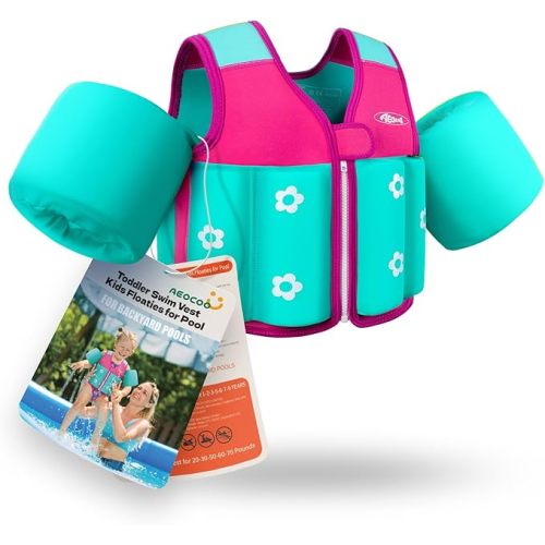 Toddler Swim Vest 20-30-50-70 Pounds, Kids Pool Floaties for 1-2-3-5-7-9 Years Old, Comfortable Wear Bright Float Jacket with Water Ring, Unpadded Sides for Arm Comfort, Boys, Girls, niños