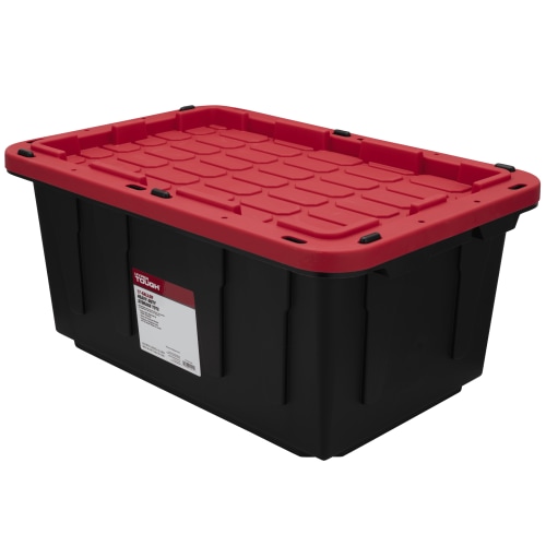 Hyper Tough 17 Gallon Medium Storage Bin with Snap Lid, Black and Red, Heavy Duty Plastic Storage Container