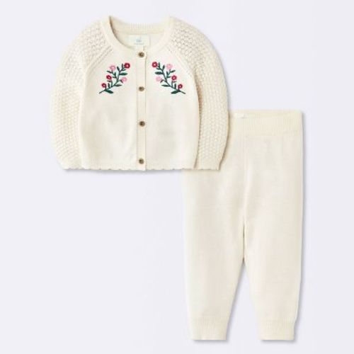 Baby Girls' Floral Sweater Set - Cloud Island™ Cream Newborn