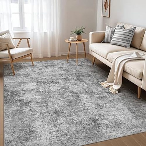 Nakagishi 5x7 Area Rugs Living Room: Washable Abstract Large Neutral Soft Rug Stain Resistant Modern Indoor Floor Non-Slip Carpet for Bedroom Nursery Kids Playroom Office Dining Room Dorm- Grey