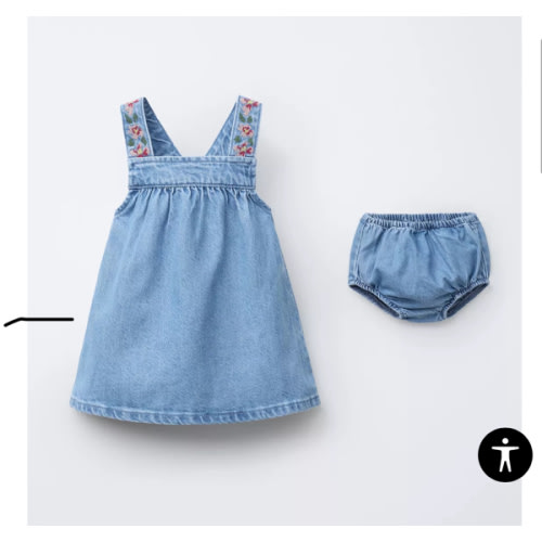 EMBROIDERED DENIM PINAFORE DRESS AND BLOOMERS - Blue | ZARA United States