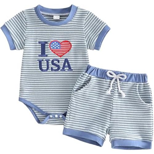 MERSARIPHY Newborn Baby Boy Summer Clothes Mama's Boy Little Dude Short Sleeve Romper Shorts Set Infant Waffle Knit Outfit