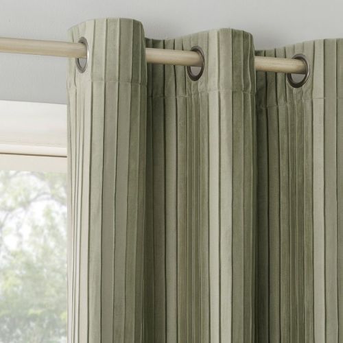40"x84" Sun Zero Blackout Cascade Pleated Velvet Grommet Curtain Panel Sage Green: Modern Indoor Decor