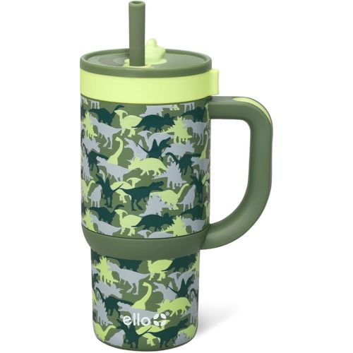 Ello Oasis 14oz Stainless Steel Toddler Tumbler with Handle & Retracting Straw, 100% Leakproof, Double-Wall Vacuum Insulated, Kids Water Bottle for School, BPA Free, Dishwasher Safe, Dinos