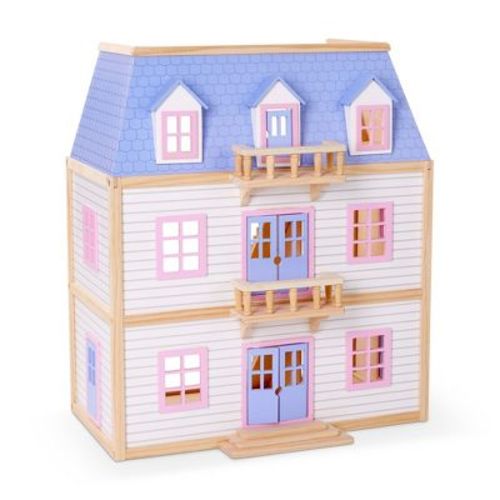 Melissa & Doug Modern Wooden Multi-Level Dollhouse with 19pc Furniture - White: Emotional Development, Folds for Storage, Sturdy Construction