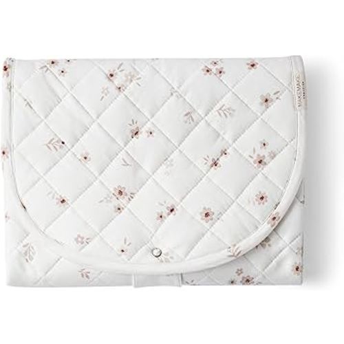 Makemake Organics Organic Portable Changing Pad GOTS Certified Organic Cotton Fill Portable Diaper Changing Mat Diaper Clutch Changing Station Kit Compact Travel Pad (33"x34", Bloom)