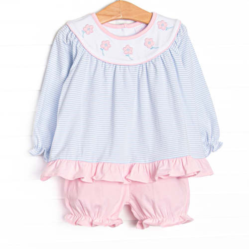 Pink Petals Applique Bloomer Set, Blue – Stitchy Fish