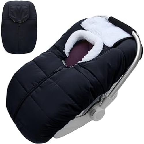Winter Baby Car Seat Cover - Infant Carseat Bunting Bag Blanket Keep Baby Warm for Newborn Boys Girls- Cold Weather Insulated Windproof Carrier Canopy for Travel (Black)