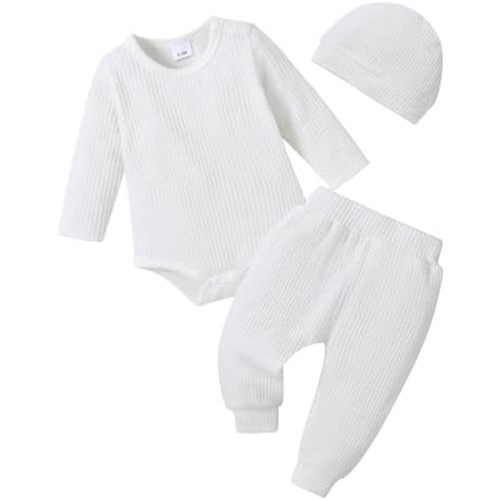 YALLET Baby Boy Clothes Newborn Infant Boy Outfits 3PCS Letter Print/Solid Color Rompe Pants Hat Fall Winter Clothing 0-18M