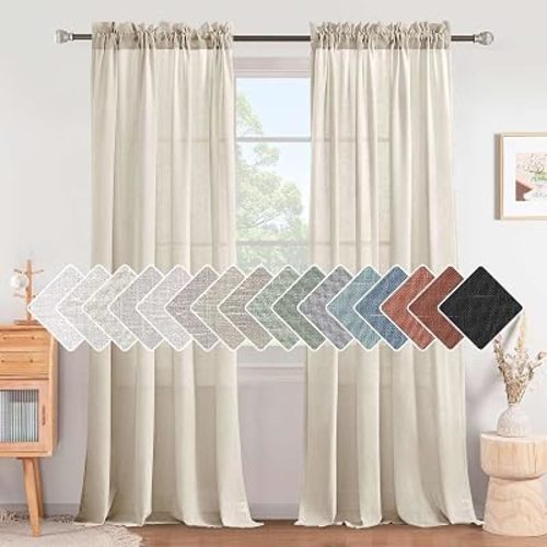 H.VERSAILTEX Curtains 96 Inches Long for Living Room 2 Panels Rod Pocket Soft Linen Draperies Light Weight Airy Semi Privacy Sheer Curtains for Bedroom 8 FT Tall, Heathered Natural
