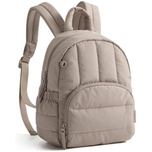 BAGSMART Mini Backpack for Women, Lightweight Puffer Small Backpack Purse, Quilted Casual Travel Daypack, Cute Water-Resistant Bookbag for Daily, Brown
