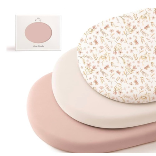 Konssy 3 Pack Stretchy Bassinet Sheets for Baby Girl Boy, Soft Breathable Baby Bassinet Mattress Sheets Fit for Hourglass Oval Cradle, Moses Basket Rectangle Mattress (Pink Spring)