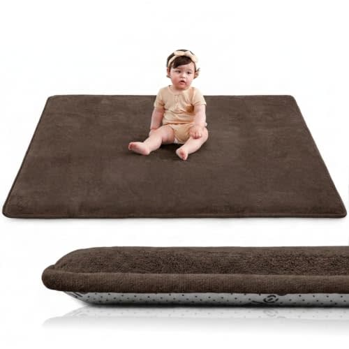 Baby Play Mat for Floor,Large 79"×79" Playpen Mat for Toddler,Infant,Kids,1.3" Thick Non-Slip Nursery Rug,Water Repellent Soft Padded Activity Mats for Tummy Time,Crawling,Playroom(Dark Brown)