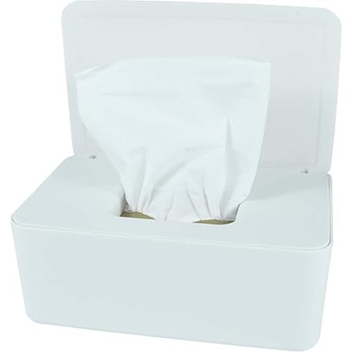 Diaper Wipes Dispenser, Tissue Storage Box Case, Wet Wipe Dispenser Holder with Lid for Home, Office, Cars (White)