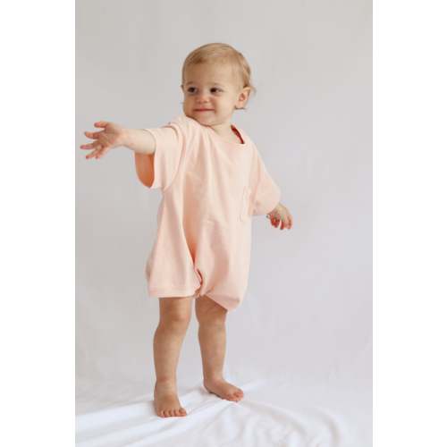 Cory Pocket Romper in Peach Powder
