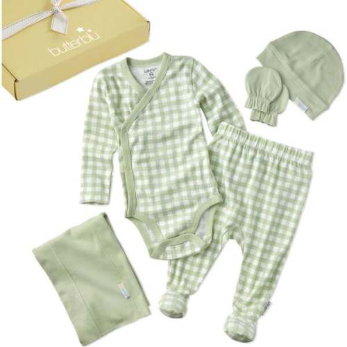 CHECK ME OUT BABY 6-Piece Gift Set, Sage Check - butterblu | Maisonette