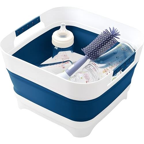 Collapsible Wash Basin for Baby Bottles - 2.4 Gallons Portable Wash Bin for RV Camping Sink, Space-Saving Dish Tub.Laundry & Utility Room Sinks (Navy blue)