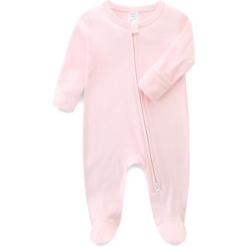Hikido Baby Romper 100% Organic Cotton Pajamas One Piece Long Sleeve Zipper Footie Onesie for 0~12M Baby