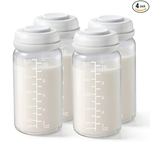 4PCS Breastmilk Storage Bottle for Momcozy 22oz Breast Milk Cooler, Wide Neck Breastmilk Collection Compatible with Spectra S1/S2/9 Plus/SG/Motif Luna, Certain Philips Avent Nipples, 10oz/300ml