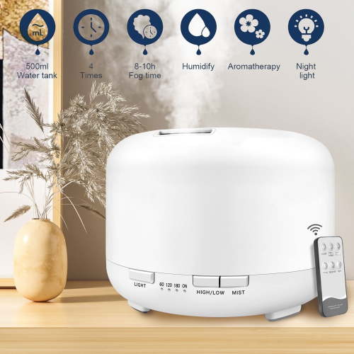 BCOOSS 500ml Essential Oil Diffuser with Remote Control , Aroma Diffuser Air Humidifier for Home