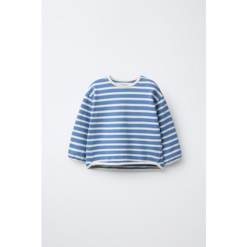 STRIPED RIB T-SHIRT - Ecru / Blue | ZARA United States