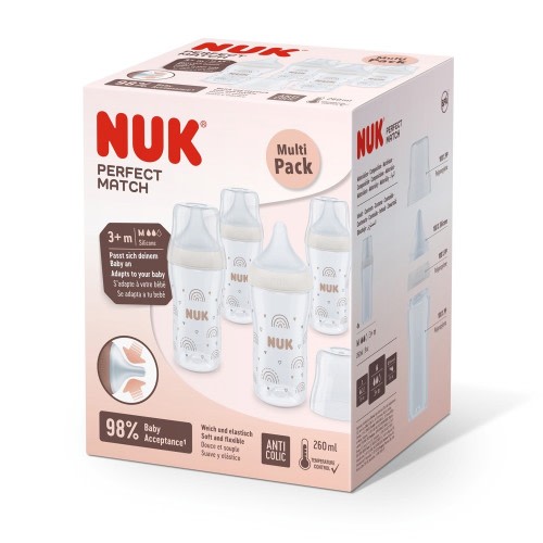 NUK Perfect Match PP Bottle 260ML Rainbow - 4Pack
