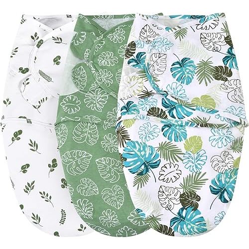 david's kids 100% Cotton 3 Pack Baby Swaddle Wrap for 0-3 Months, Soft Breathable Swaddle Blanket for Newborn Infant, Adjustable Baby Wrap for Boys Girls, Newborn Essentials, Leaf