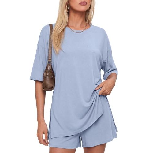 Darong Women's 2 Piece Lounge Set Short Sleeve Boxy T-shirt & Shorts Comfywear Summer Pajama Set Loungewear Set