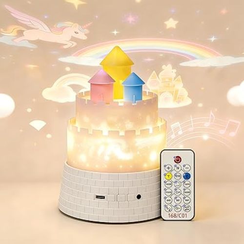 Princess Night Light for Kids - 360 Rotating Star Projector with 12 Music & 23 Films, Rechargeable 1800mAh Battery, Unicorn Lights for Girls Room, Kids' Birthday Gifts