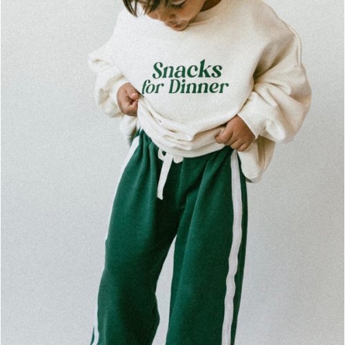Graphic Crewneck- Snacks For Dinner- Green – Fostered Collection