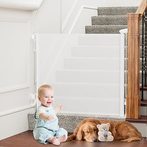 PRObebi Retractable Baby & Dog Gate - Extra Wide (54" W x 34" H), Ideal for Stairs, Hallways, Doorways, Deck & Porch