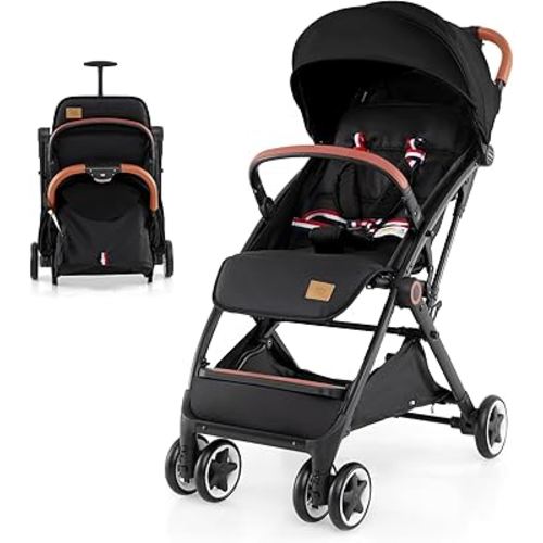 BABY JOY Lightweight Baby Stroller, Compact Toddler Travel Stroller for Airplane, Infant Stroller w/ 5-Point Harness, Adjustable Backrest/Footrest/Canopy, Storage Basket, Easy One-Hand Fold (Black)