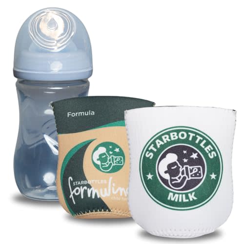 Brew Pants Coffee Themed Coozies for Baby Bottles - Funny Gift for New Parents & Baby Showers - (2 Premium Designed Neoprene Coozies + BPA/Lead/Phthalate Free Bottle Included) (Design 2)
