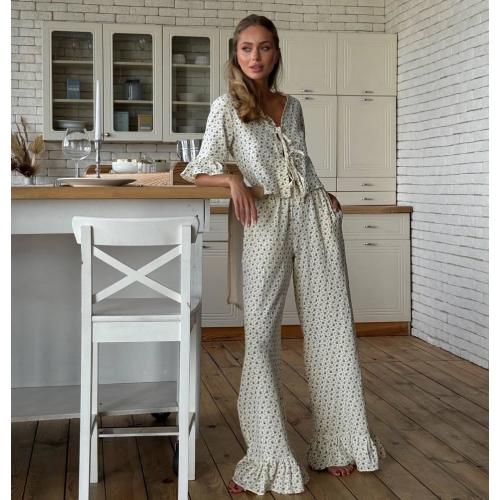 Muslin Pajama set Double gauze loungewear 100% cotton pyjama Bachelorette party pjs Bridal pajamas Crinkle cotton pajama Cotton Ruffle set