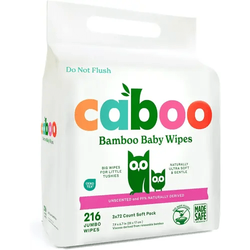 Caboo Baby Wipes, Made with Bamboo Viscose, Certified Made Safe Ingredients, Unscented Baby Wipes Good for Sensitive Skin, 72 Wipes Per Travel Pack, Total of 216 Wet Wipes