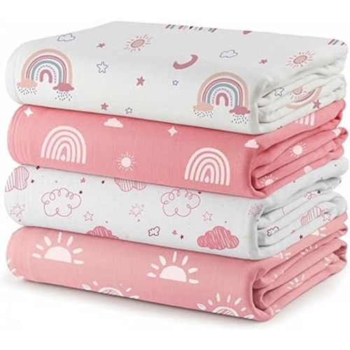 4 Pack Baby Girl Muslin Swaddle Blankets 70% Bamboo 30% Cotton Pink Breathable Receiving Blankets Soft and Large 47 x 47 Inches Newborn Essentials Gift for Baby Shower (Pink)