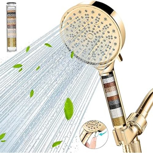 Cobbe Filtered Shower Head with Handheld, 6 Spray Modes, Water Softener Filters - Remove Chlorine, Reduce Dry Skin - Brushed Nickel