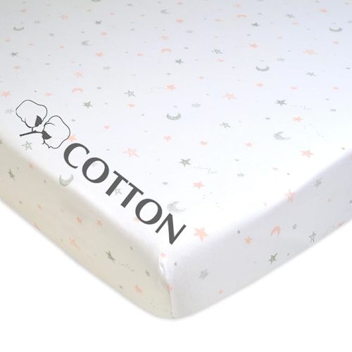 American Baby Company 100% Natural Cotton Fitted Pack and Play Sheet 39" x 27" - Soft & Breathable Pack N Play Sheet for Playpen, Playard & Mini Crib Mattress, Pink Stars and Moon, for Boys & Girls