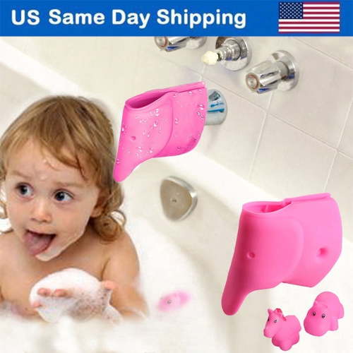 Bathtub Faucet Cover Protector for Kid Baby - Child Bathroom Cute Accessories Silicone Soft Pink Elephant