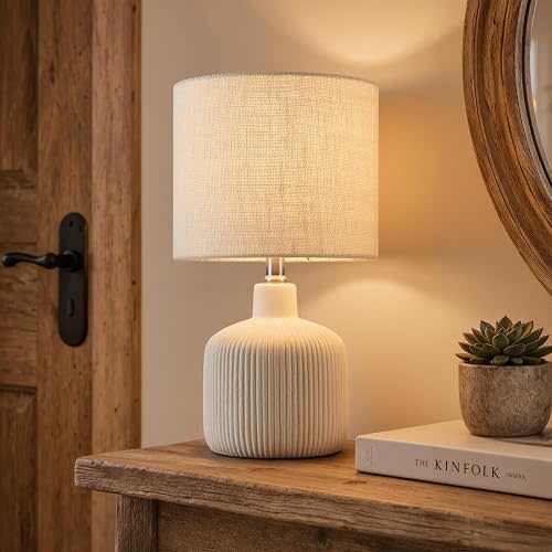 KAWOTI Ceramic Table Lamp, Off-White, 17.75"