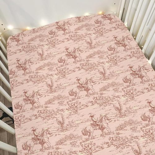 Vintage Pink Cowgirl Cactus Baby Crib Sheets for Boy Girl 52"x28" Western Cowgirl Love Soft Stretchy Fitted Crib Mattress Cover Wild Desert Baby Sheet for Standard Crib & Toddler Mattress Pad