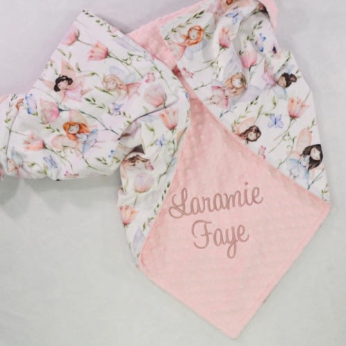 Fairy Garden Minky Baby Blanket, Personalized Fairy Minky Blanket