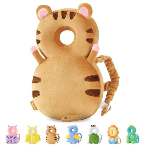Baby Head Protector Backpack for Walking Crawling, Brown Tiger