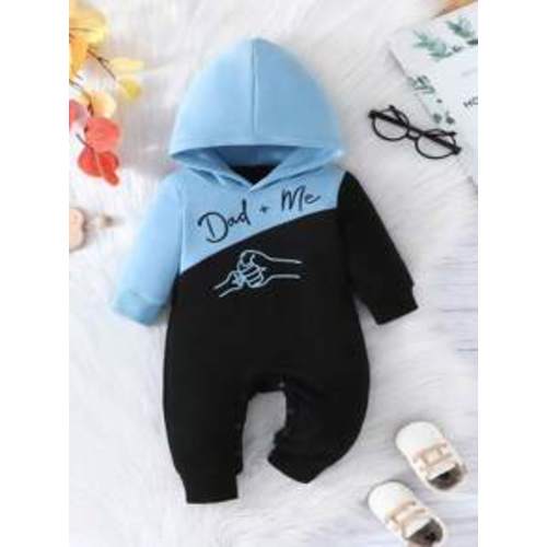 Baby Boy Simple Letter Pattern Color Block Hooded Jumpsuit | SHEIN USA