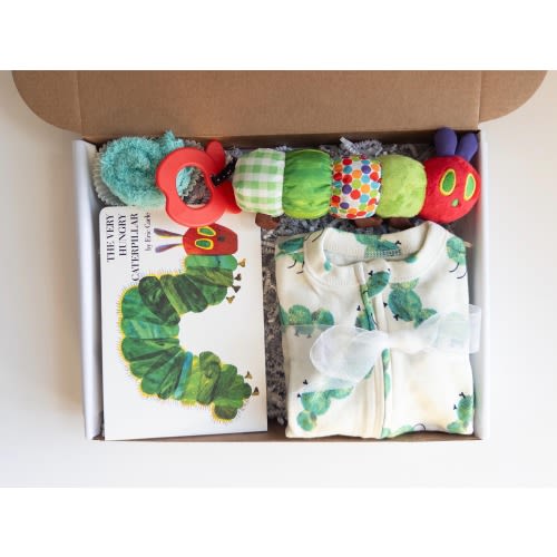 Adorable Caterpillar Gift Set for Baby - Very Hungry Caterpillar Book, Teether, Sleeper, Washcloth