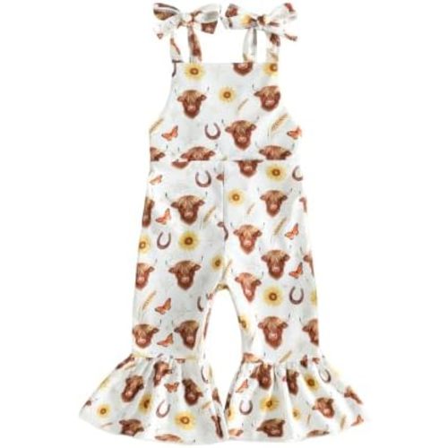 Toddler Cowgirl Outfit Baby Girl Romper Bell Bottom Flare Jumpsuit